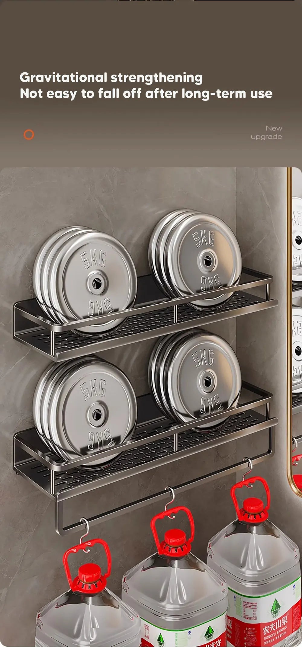 Aluminum Shower Organiser Bathroom Shelf Without Drilling Gray Wall Toilet Storage Shelf Shampoo Holder Bathroom Accessories