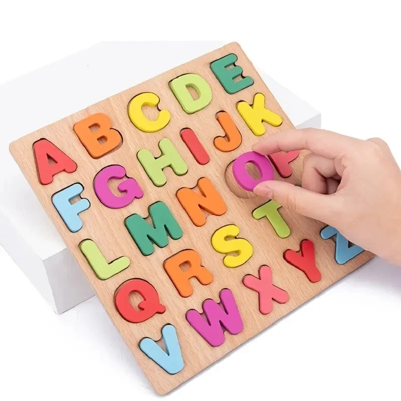 3D Colorful Alphabet Number Puzzle Montessori Wooden Puzzles Matching Games Early Education Toys Mathematics Shape Cognition