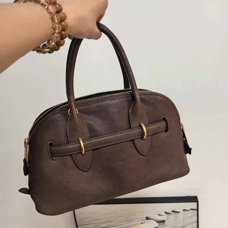 2025 Luxury Brand Genuine Leather Women Handbags Fashion Gold Buckle Shoulder Bags Women Spring Retro Sheepskin Boston Bags Lady