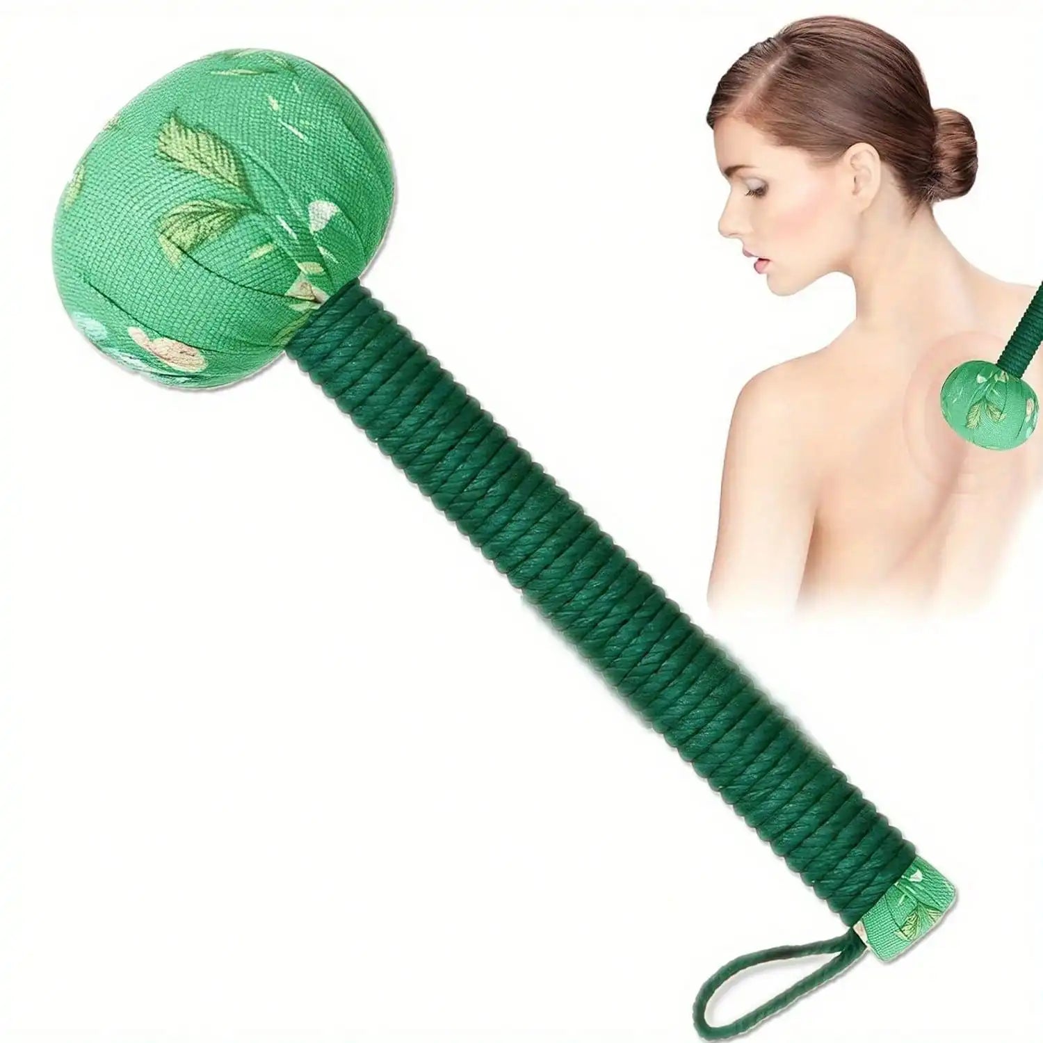 Long-Handled Wormwood Massage Hammer for Lymphatic Drainage - Manual Full Body & Back Relief, Stress Reduction, Nylon Material