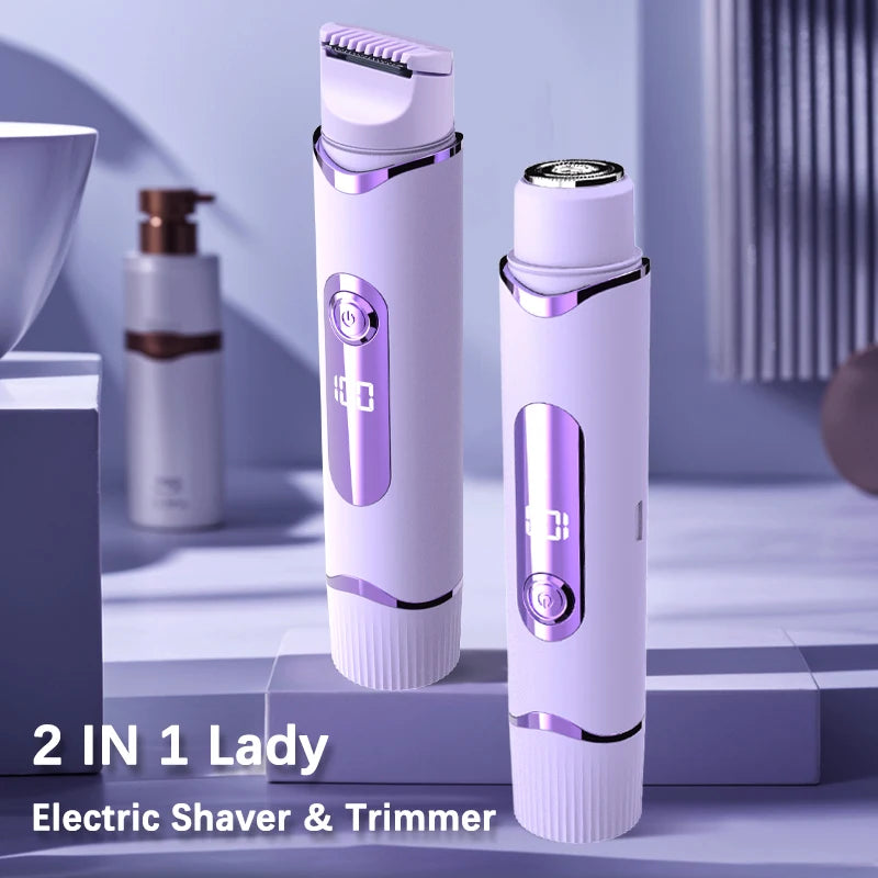 2 IN 1 Lady Electric Shaver Double Head Dual Purpose  Electric Razor & Hair Trimmer For Female Underarm Leg Bikini Hair Remover