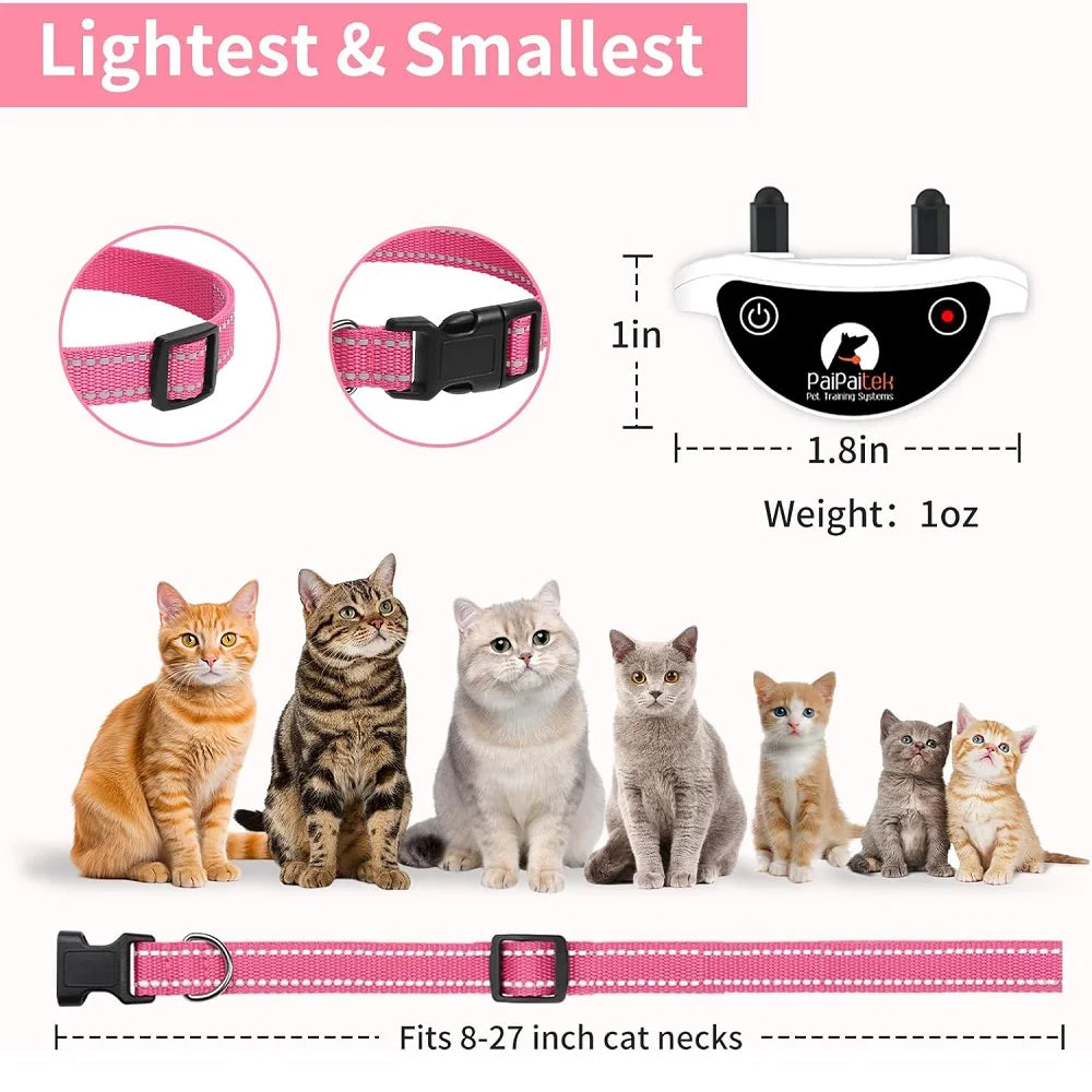 PaiPaitek Cat Training Collar,Cat Shock Collar with Remote ,Cat Stop Meowing Collar, Remote Control/Automatic Anti-Meow for Cats