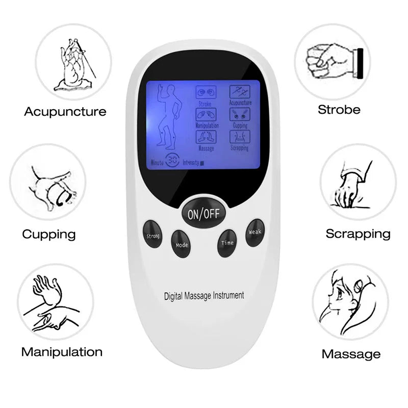 Dual Channel Electric TENS Physiotherapy Massager Relax Muscle  Stimulator + 8 Gel Electrode Pads Health Care