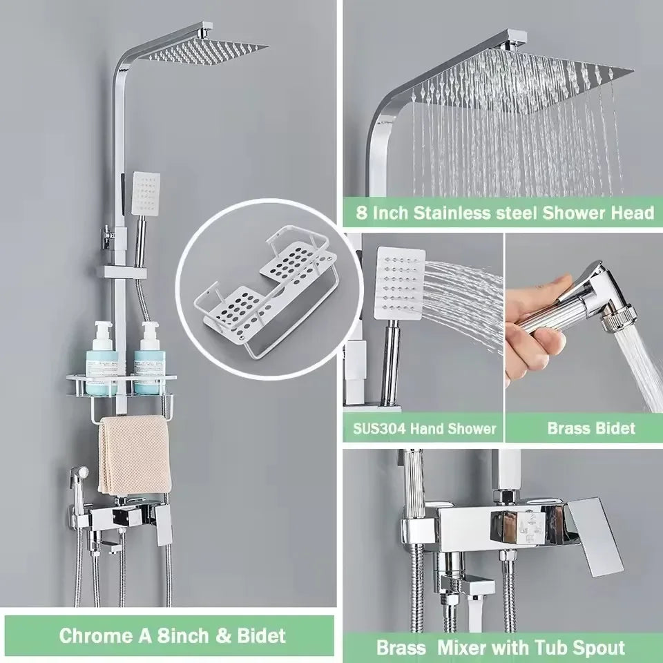 Black Gold Bathroom Shower System Brass Hot Cold Bathroom Faucets Set Accessories 10 Inch Stainless Steel Rain Shower Head
