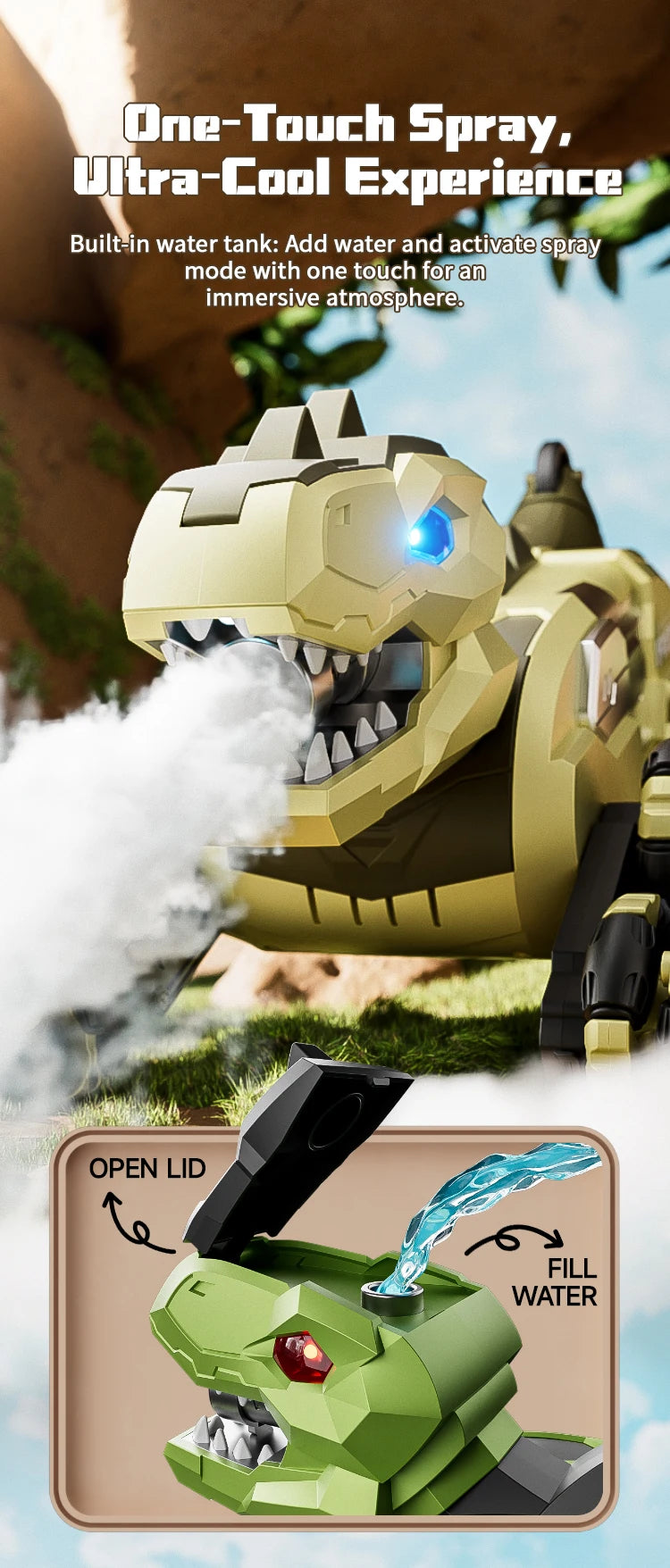 Y12 New Remote Control Dinosaur Stunt Car RC Drift Car Spray Mist Articulated Arms Transforming 8WD Off-Road Vehicle Toy for Kid