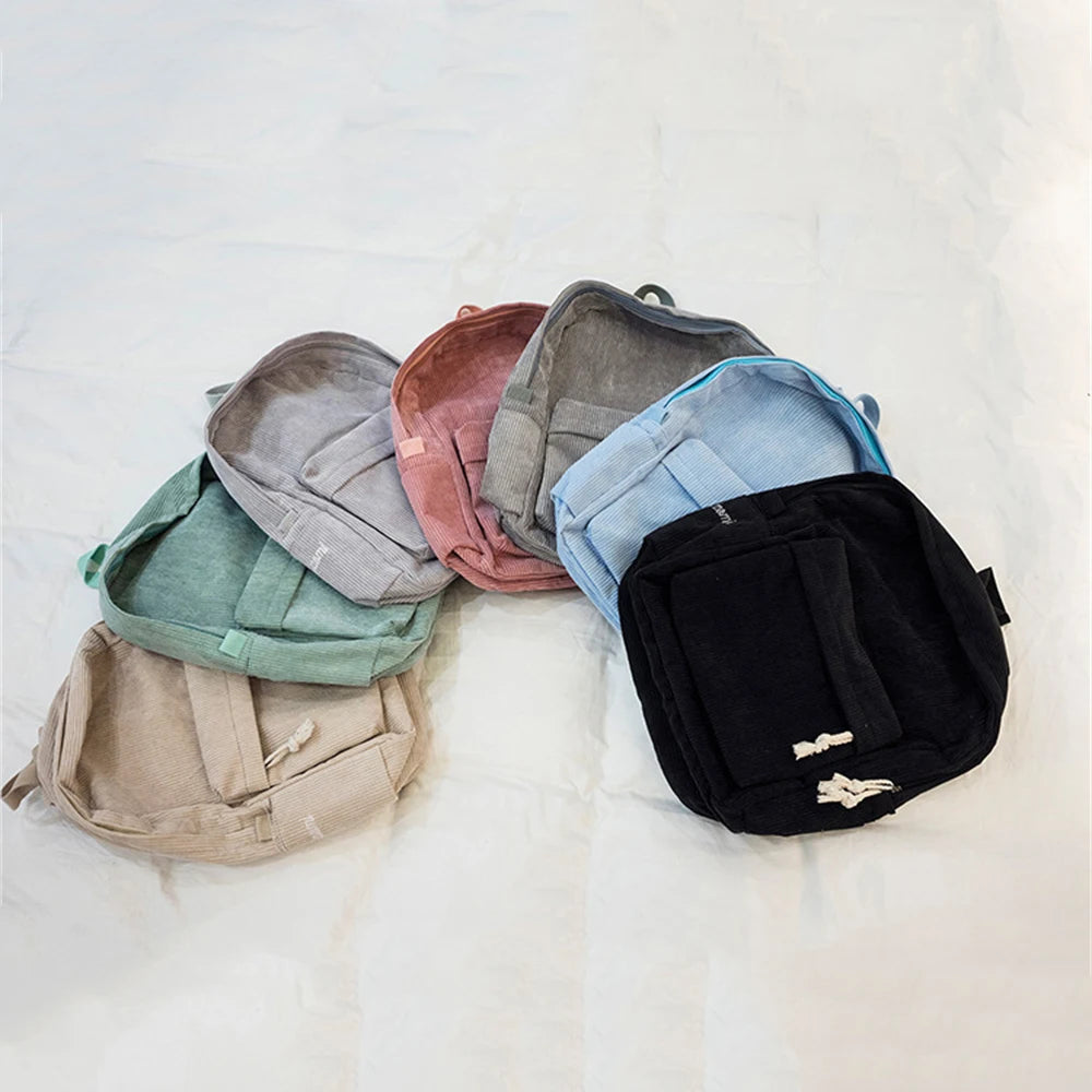Large Capacity Corduroy Schoolbag Custom Name Solid Color Campus Bag Personalized Travel Simple Corduroy Backpack Unique Gifts
