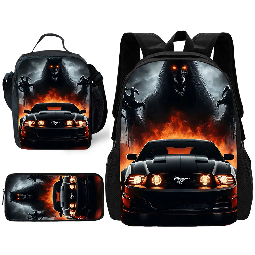Child School Backpack with Fashion M-Mustangs car logo Lunch Bags ,Pencil Bags ,School Bags for Boys Girls Best Gift
