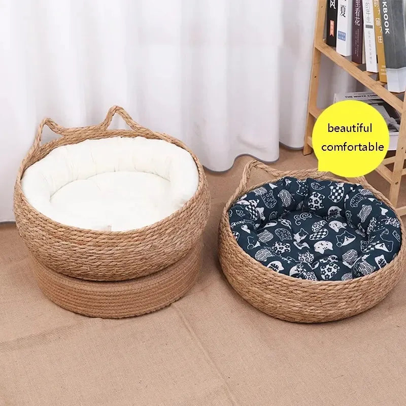 Purely natural woven cat bed, universal washable pad, pet supplies accessory, Suitable for winter,suitable for all seasons.