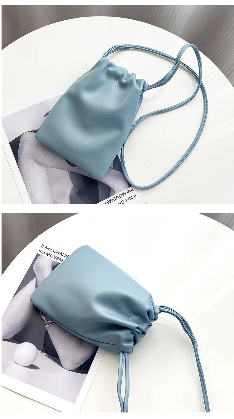 Casual Drawstring Bag Style Women Crossbody Bag Candy Color Lady Mini Bucket Bag for Mobile Phone Female Shoulder Purse Wallet