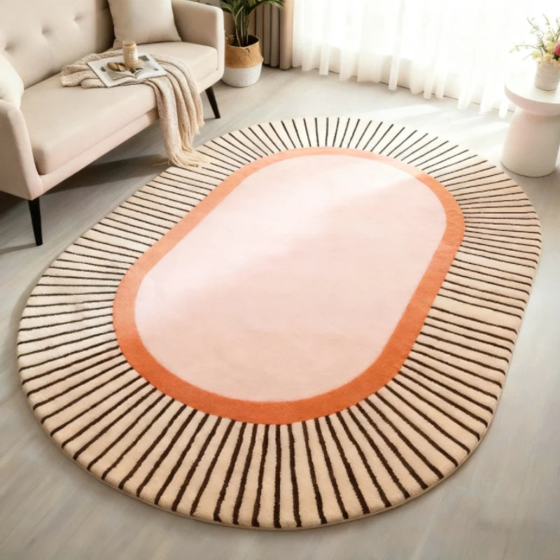 Modern Style Bedroom Decor Line Carpet Anti-slip Carpets for Living Room Thick Plush Lounge Oval Floor Mat Fluffy Soft Study Rug