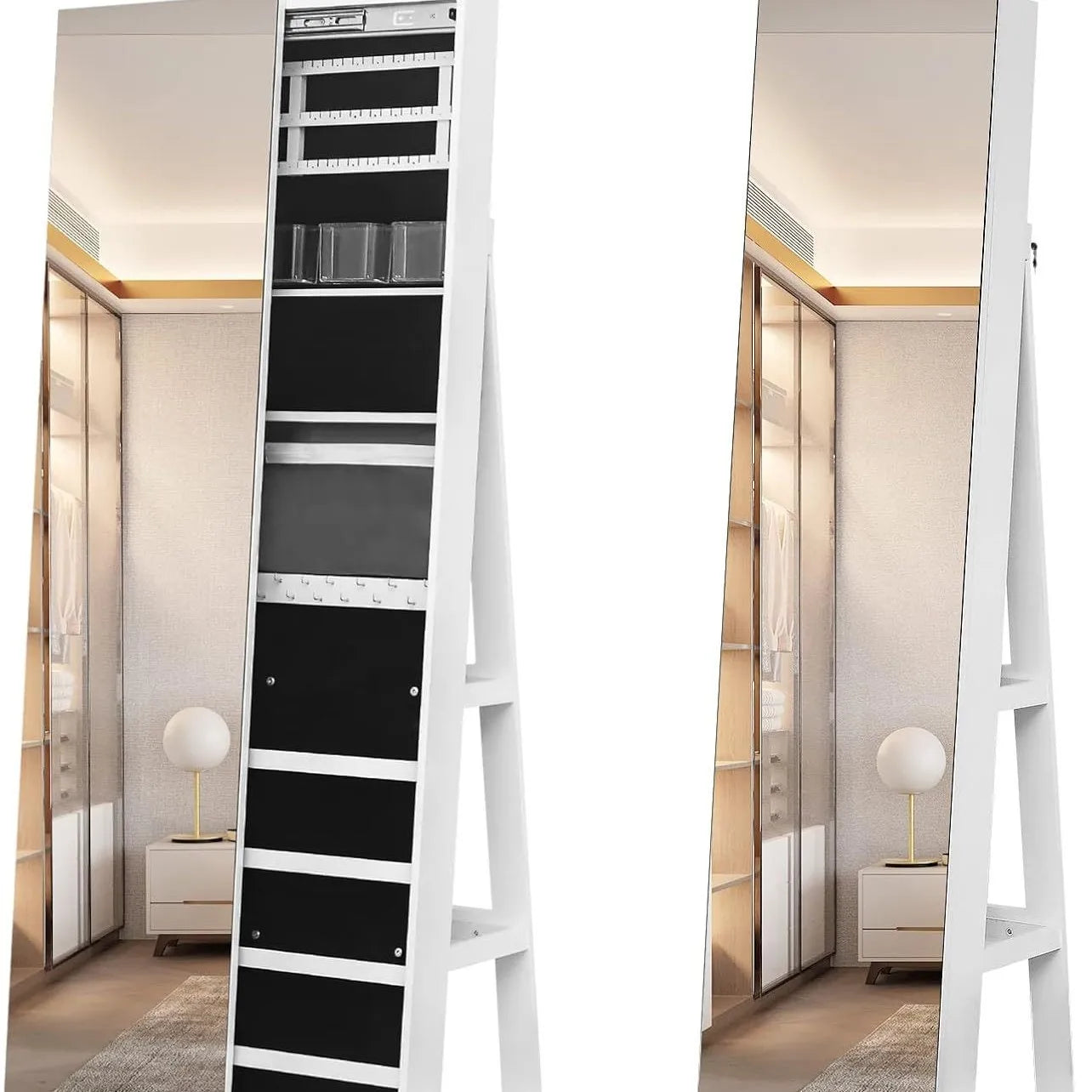 Frameless mobile full-length mirror in the cloakroom Intelligent 360-degree rotating full-length mirror Floor type