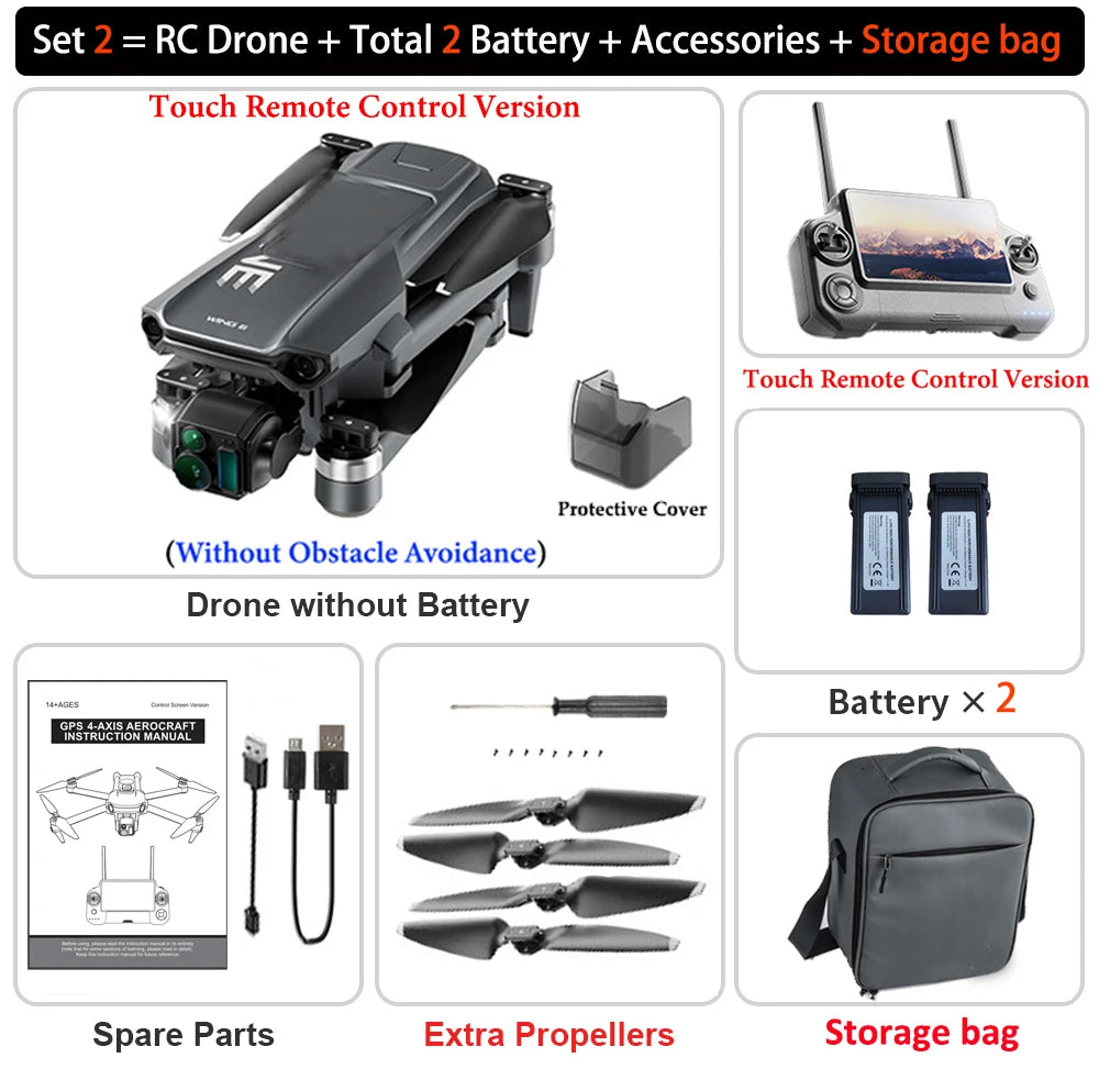 New Wing 6 Drone 8K Camera 3-Axis Gimbal WIFI Obstacle Avoidance FPV Brushless Touch Screen Remote Control Quadcopter Toys Gifts