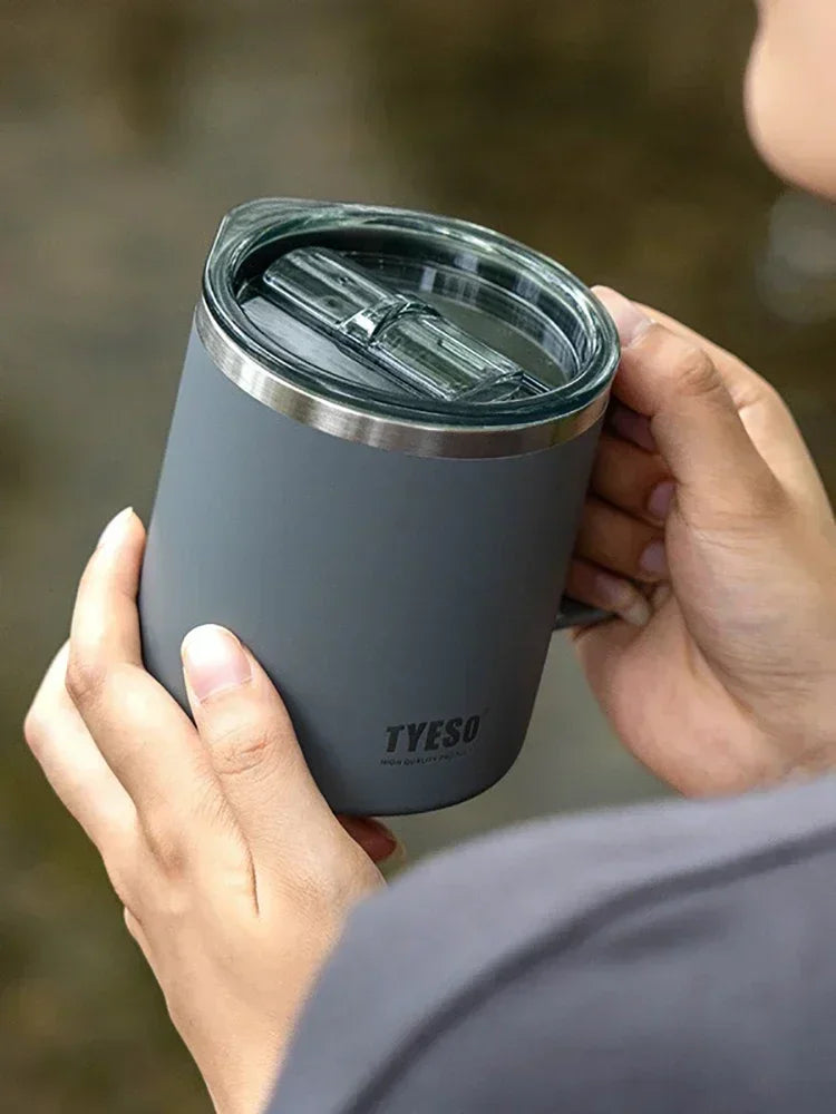 Tyeso 400ML Coffee Cups 304 Stainless Steel Mug with Visual Lid Portable Traveling Home Office Outdoor Water Cup Drinkware Gifts