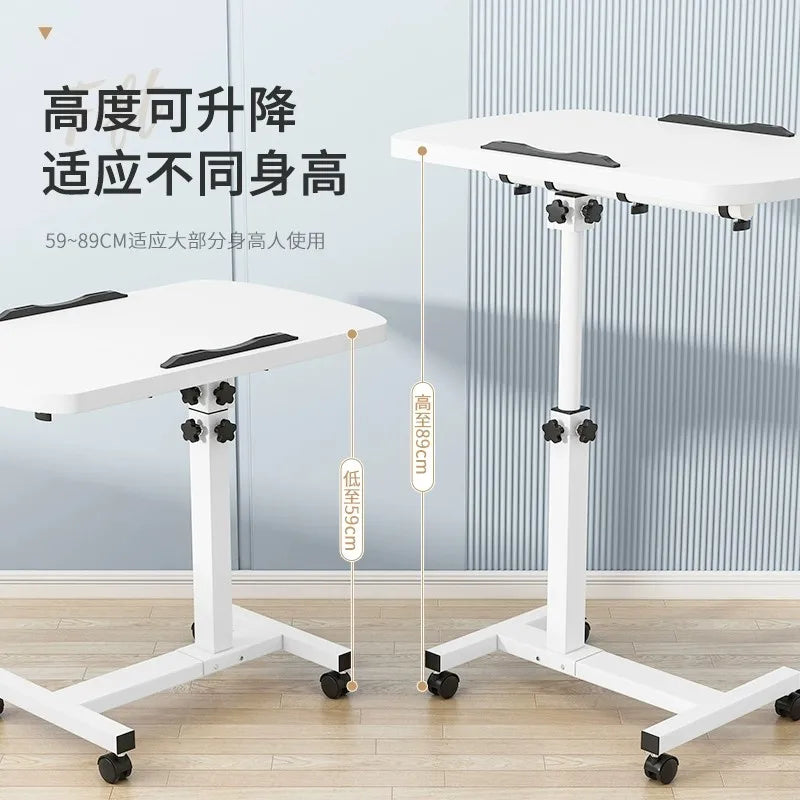 Tilting Overbed Table with Wheels, Height Adjustable Bedside Desk, 2 Tilting Desktops, Mobile Laptop Table Stand Desk