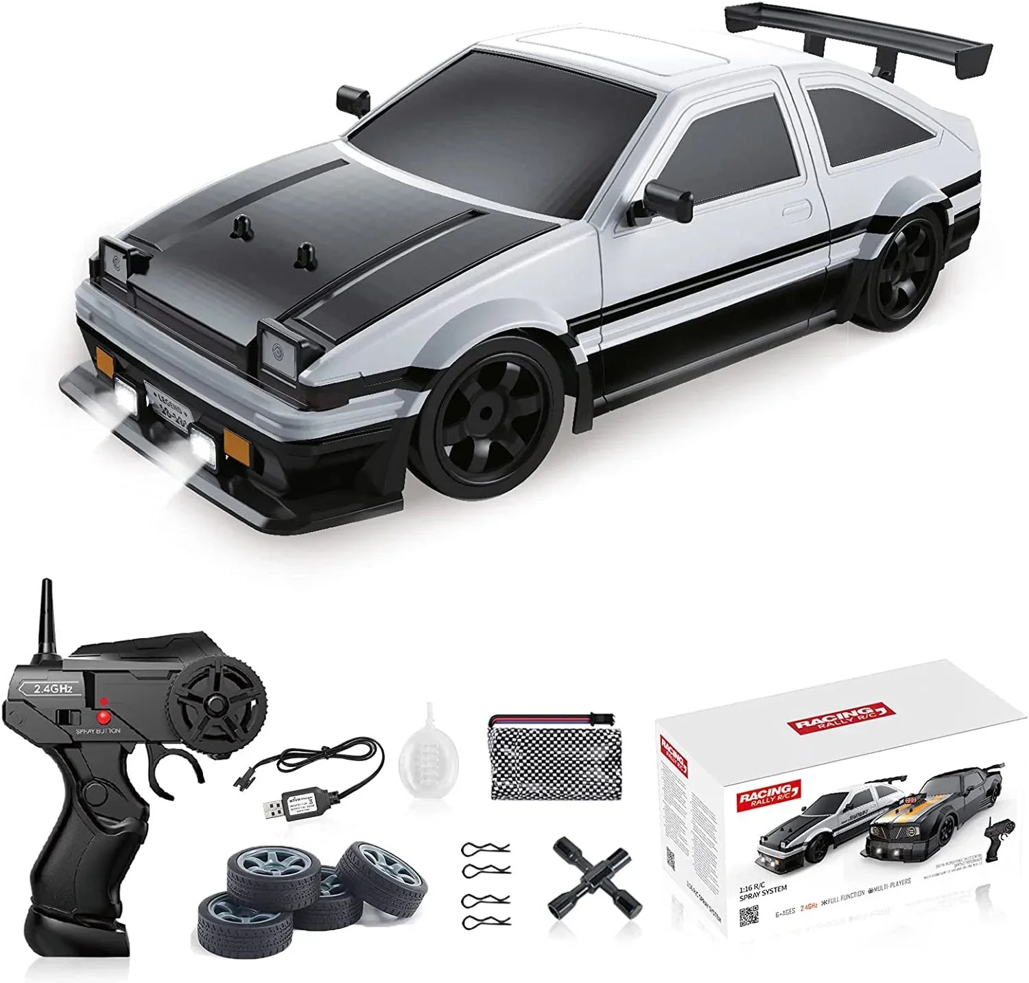 1/16 RC Car AE86 4x4 High-Speed RC Drift Cars 2.4G Remote Control Racing Vehicle 18km/h Waiting For Light Spray Toys for Boys