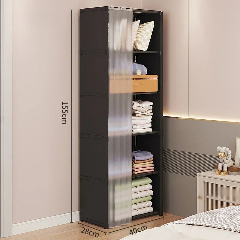 Multi-layer Storage Rack Portable Clothes Organizer Cabinet Dustproof Wardrobe Storage Cabinet Multifunctional with Curtains