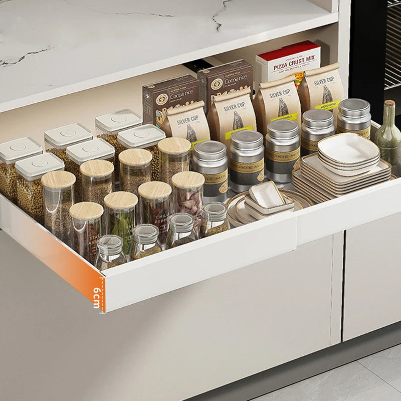 Household Metal White Adjustable Pull Out Kitchen Cabinets Mesa Slide Spice Rack Tableware Storage Drawers Organization Basket