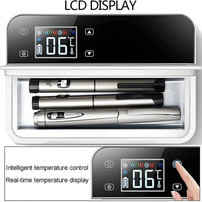 Mini Fridge Medical Insulin Case Cooler USB Rechargeable Refrigerator Insulin Bag Travel Keep Chilled Meds with LCD Display
