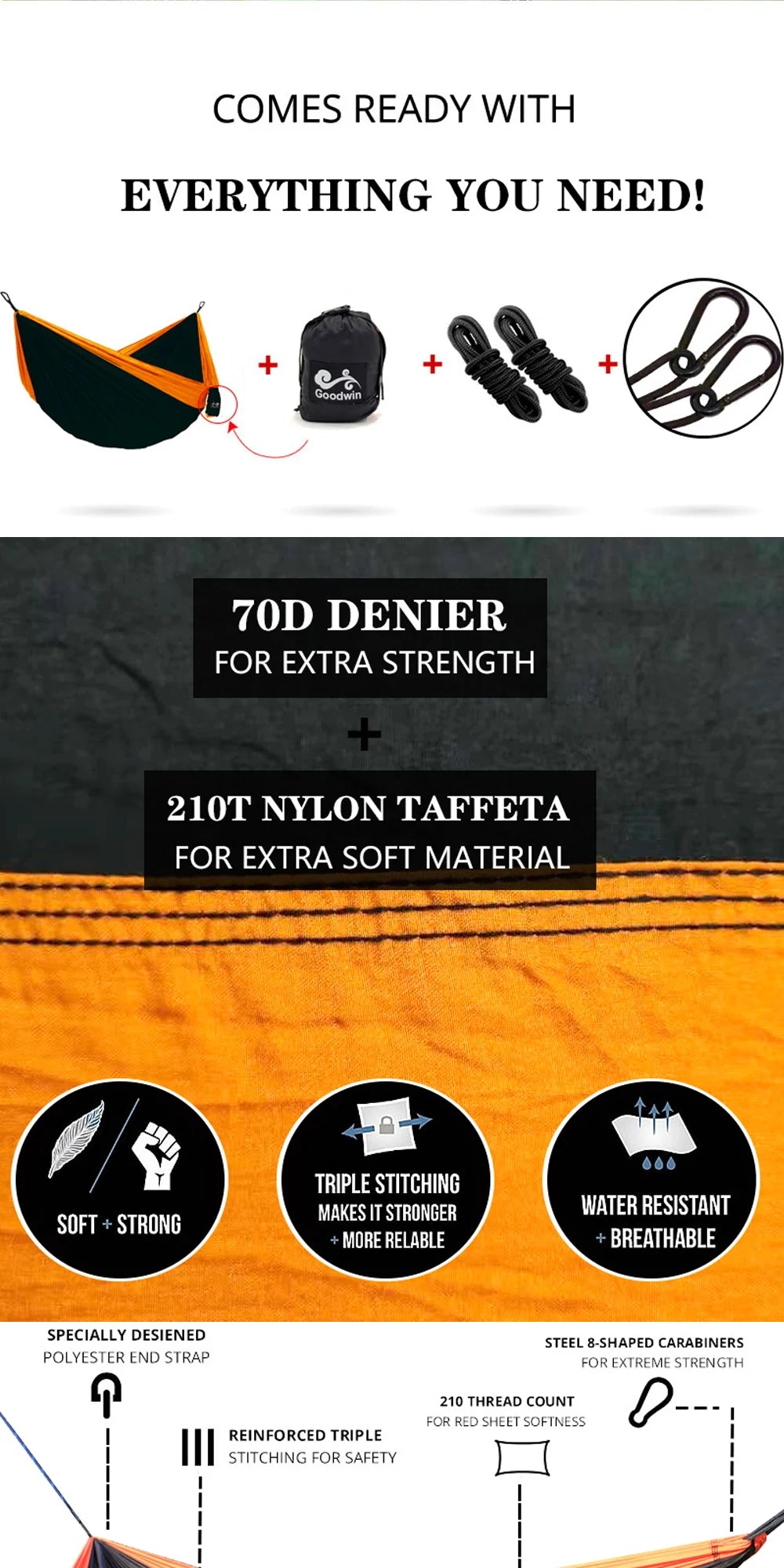 300X200CM Double Person Outdoor Garden Camping Hammock Lightweight Parachute Nylon Travel Hiking Swing Hang Sleeping Bed