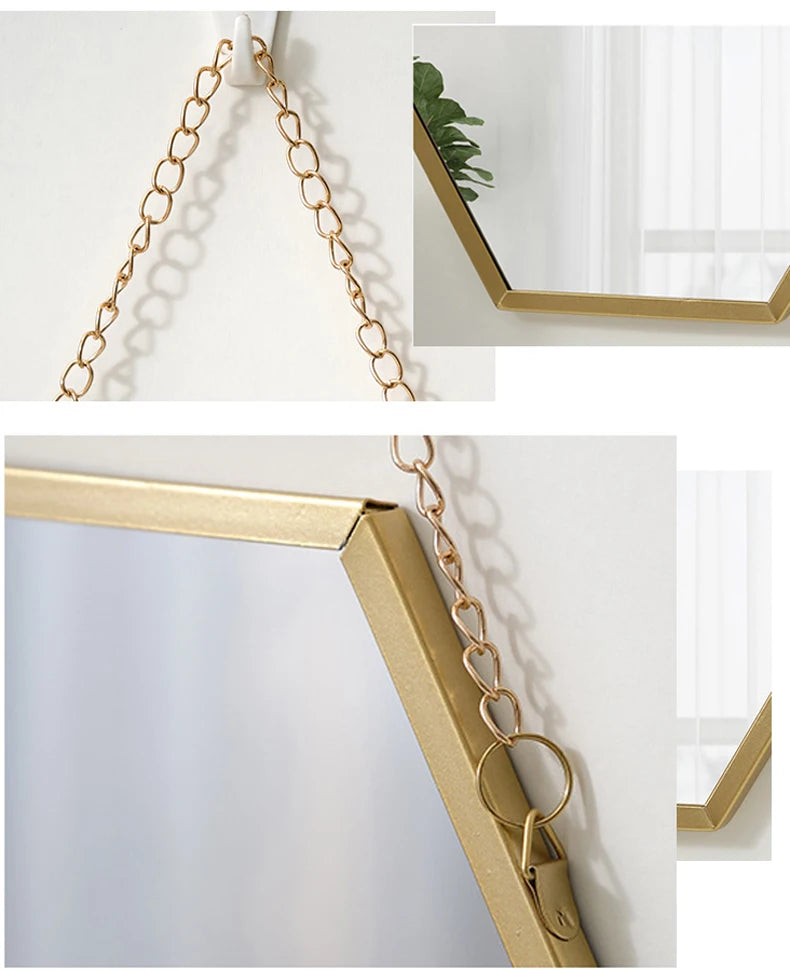 Hexagon Shape Decorative Mirror Wall Decor Makeup Hanging Mirror Bathroom Cosmetic Mirror Bedroom Room Wall Decoration