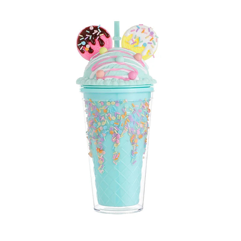 450ml Cute Straw Cup,Ice Cream Lids for Stanley Tumbler,Reusable Plastic Cups,Summer Drinkware Cold Brew,Girl Water Bottle Gift