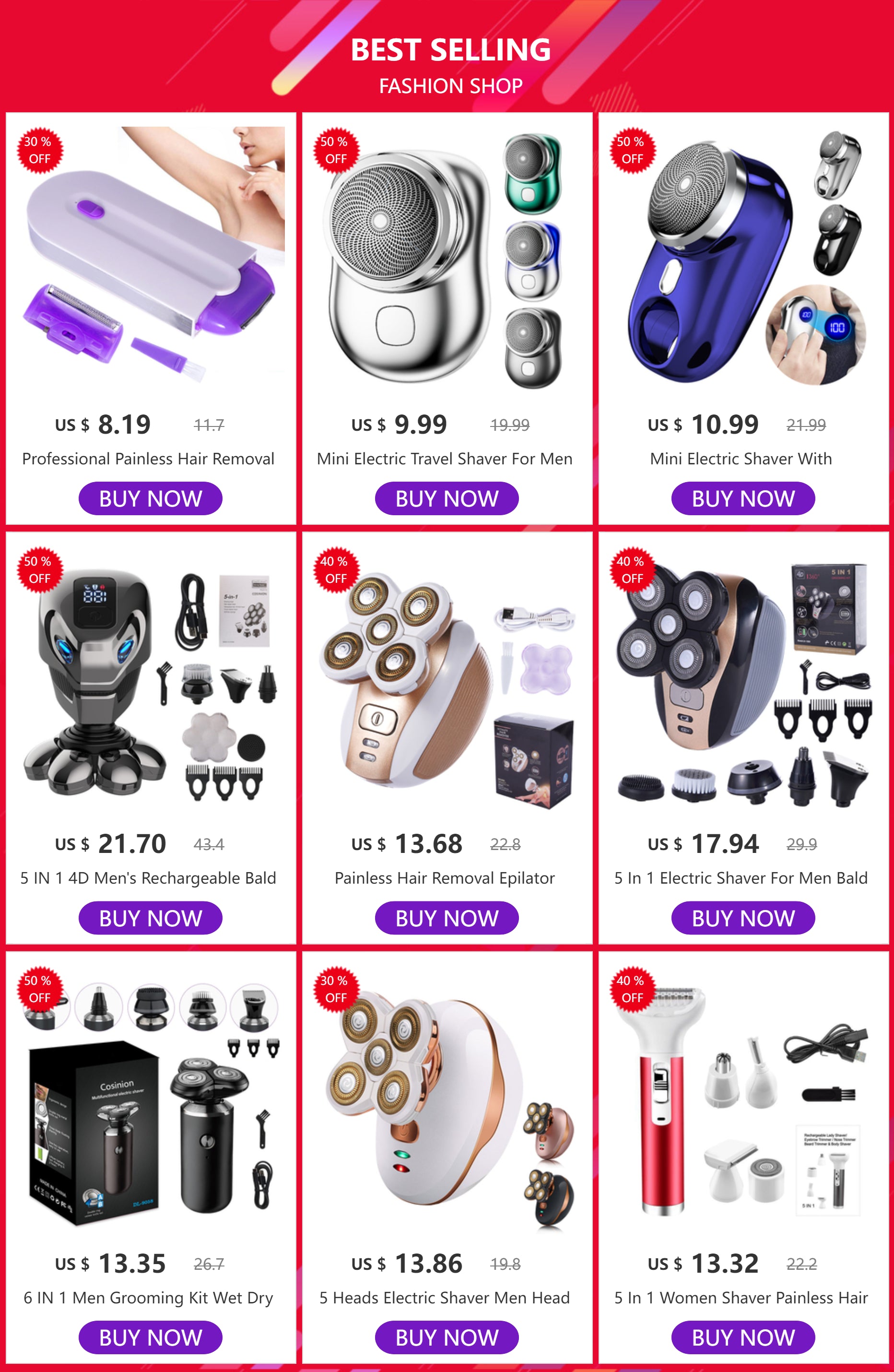 Replaceable Electric Shaver Head 3/5/6/7/8/9 Floating Blade Head Nose Trimmer Hair Clipper And Face Cleaning Brush Massage Head