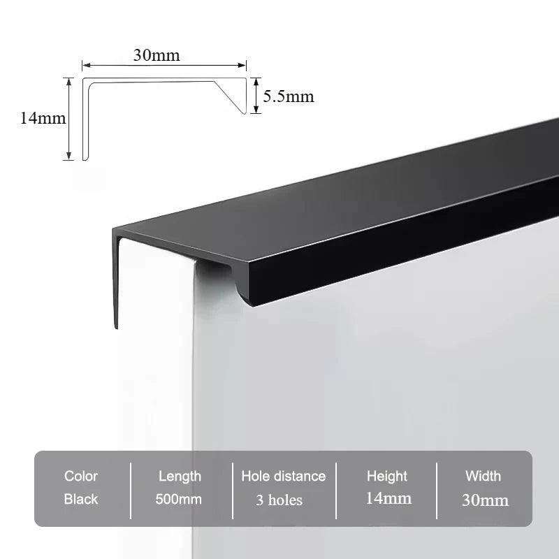 Hidden Furniture Handles Matte Black Gold Silver Kitchen Cabinet Pull Wardrobe Pull Not punched Handles for Cabinets and Drawers