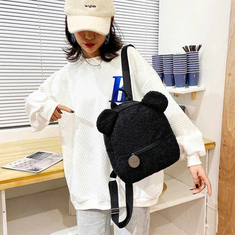 Cute Bear Ear Plush Backpack for Kids Adult Lamb Fleece Shoulder Bag High-capacity Korean Parent-Child Bags Boys Girls Backpacks