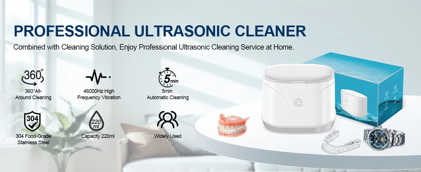 KUNPHY 46kHz Ultrasonic Cleaner Mini Portable Washing Machine Timer Ultrasound Bath Sonic Cleaning Devices for Dentures Aligner