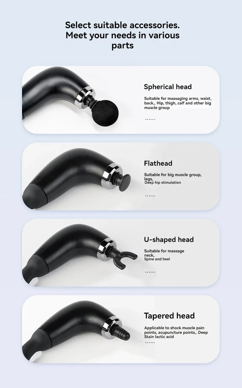 Rechargeable Fascia Gun with Bent Long Handle High-frequency Vibration Massage Gun Muscle Relaxation Back Neck Massager Tool