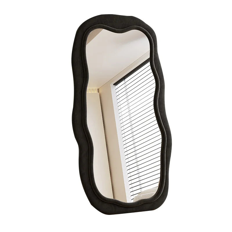 Creative full-body mirror household floor mirror light luxury special-shaped wave full-length mirror living room black advanced