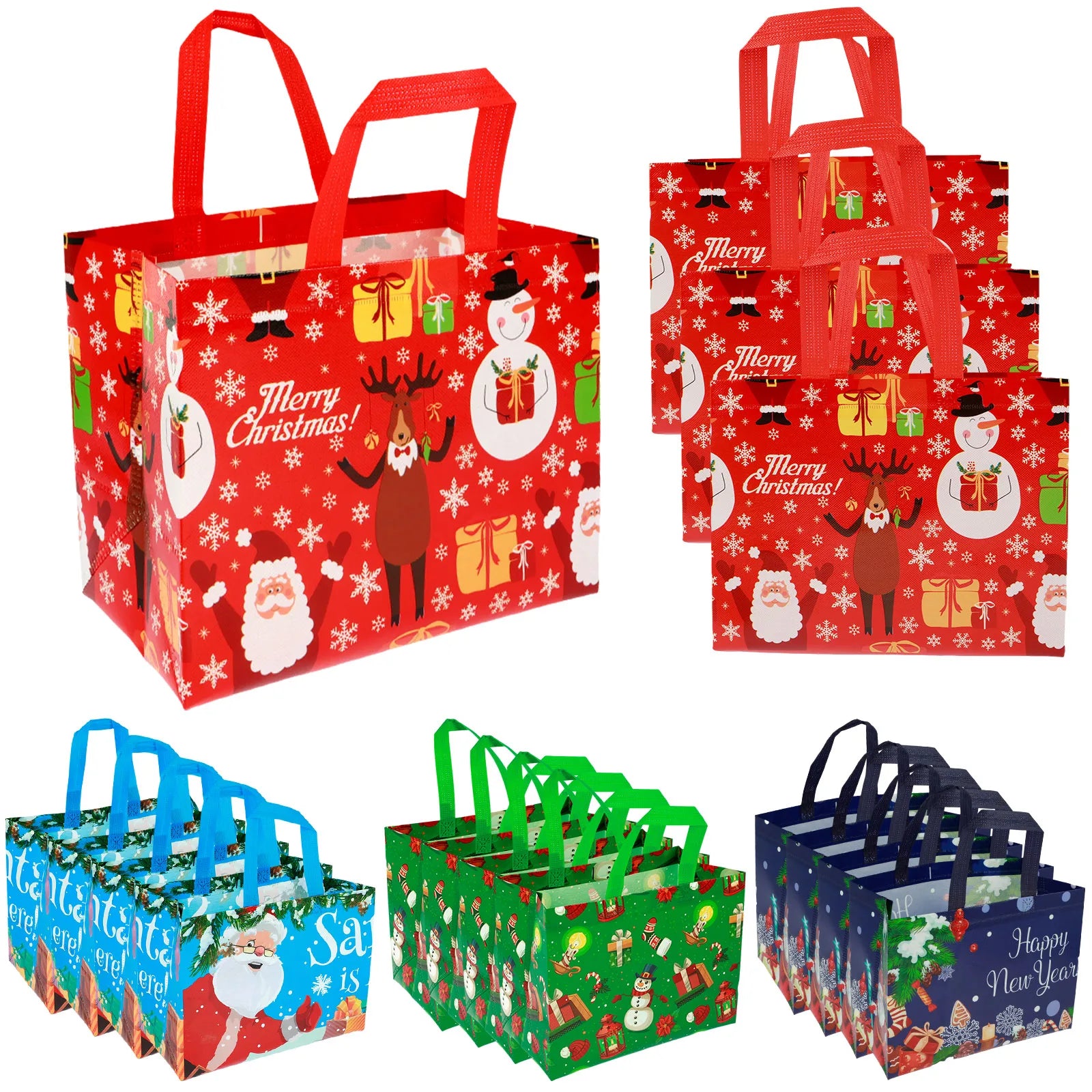 16/30Pcs Christmas Gift Bags Colorful Present Bags with Handle Large Capacity Santa Claus Favor Bags Reusable Christmas Shopping