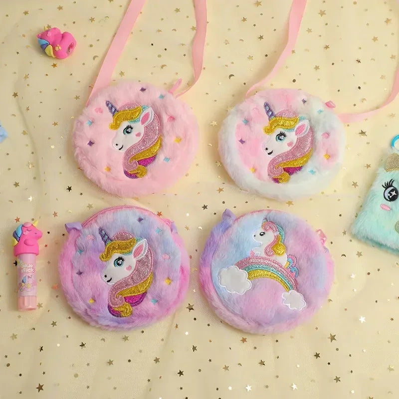 Small Cartoon Unicorn Coin Bag for Toddler Cute Animal Unicorn Eraser Pencil Hair Clip Shoulder Bag Portable Travel Storage Bag