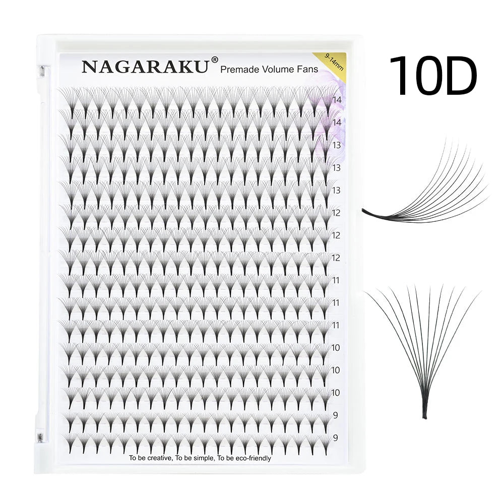 NAGARAKU Sharp Narrow Stem Premade Fans Eyelash Extension 5D 6D 10D Thin Pointy Base Russian Fans Ready Russian Volume