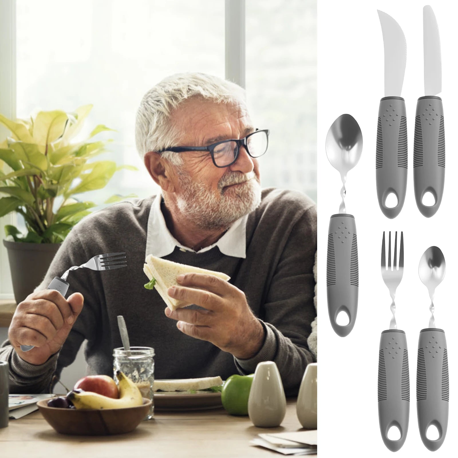 Stainless Steel Adaptive Utensil Set Easy to Grip Cutlery Bendable Weighted Silverware  for Hand Tremors Elderly Disability