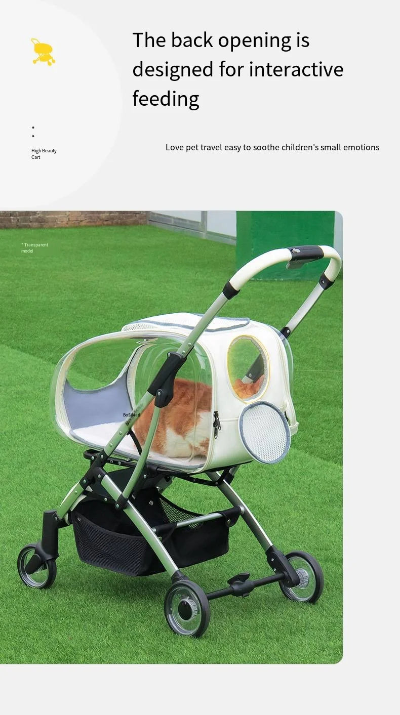 2023 New Transparent Pet Cart Dog and Cat Walking Cart Small Medium Sized Dog Pulled Stroller Lightweight Foldable Detachable