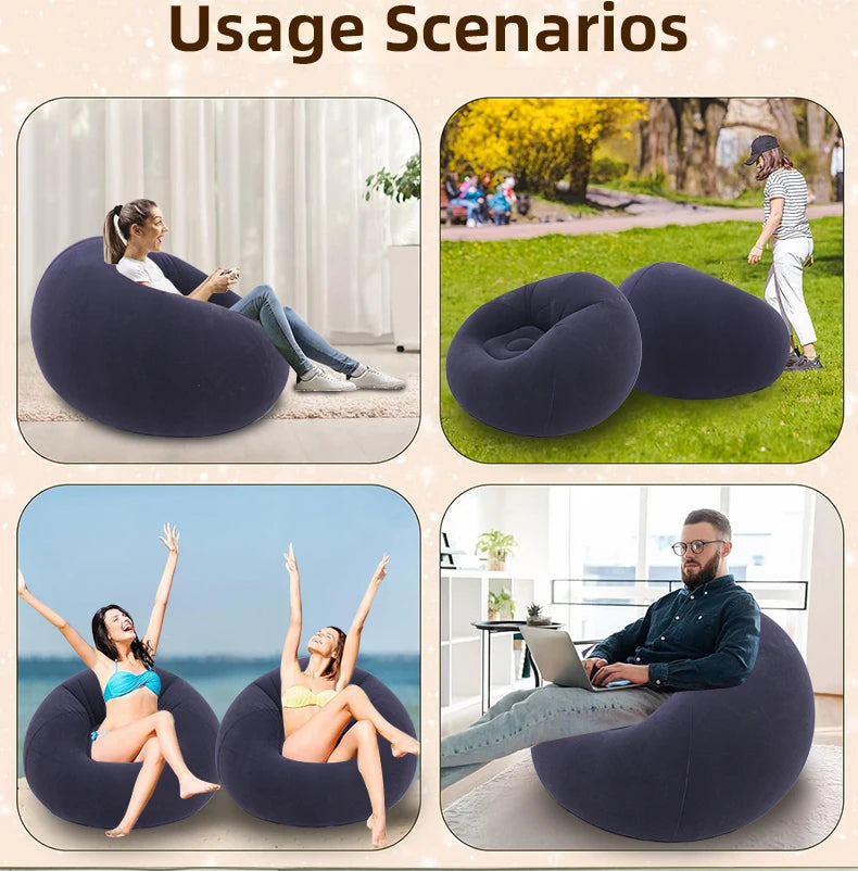 Lazy Inflatable Sofa Portable Foldable Pvc Flocking Single-Person Inflatable Sofa Lounger Seat for Outdoor Camping