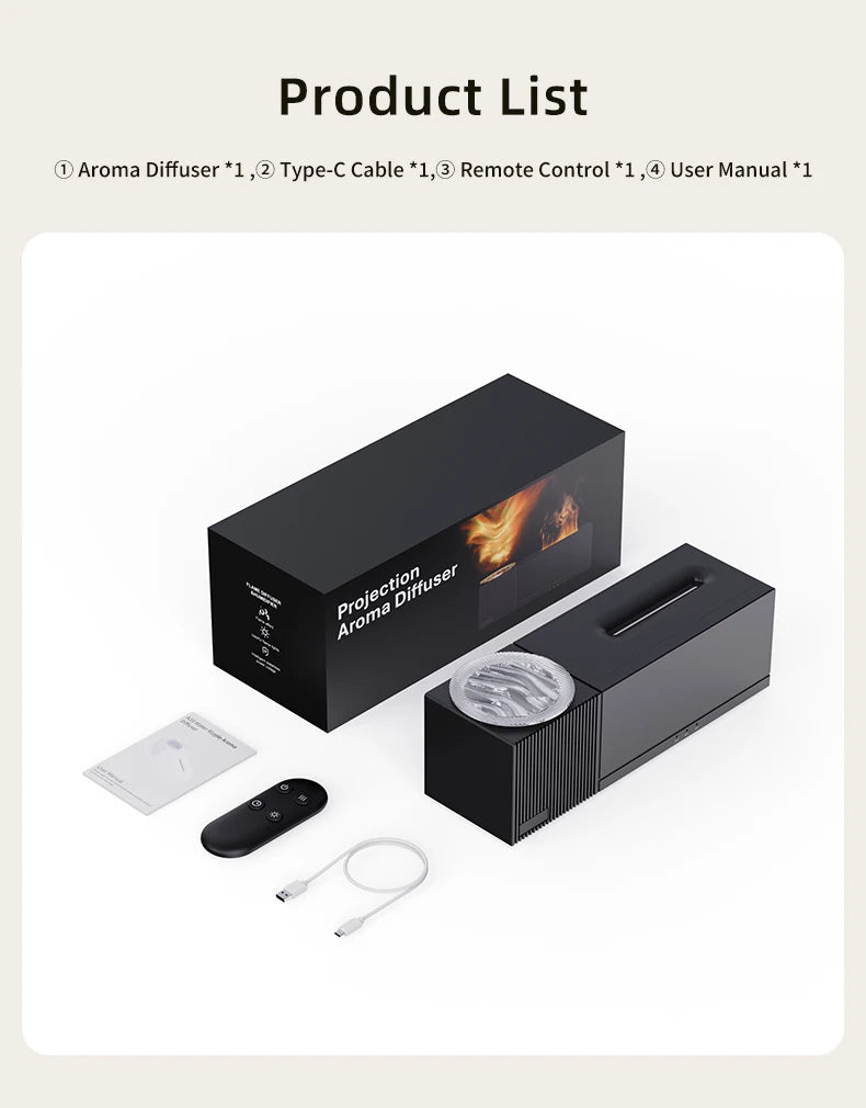 7 Colors Flame Aroma Diffuser with Rippling Water Wave Projector Lamp, 150ml USB Desktop Aromatherapy Air Humidifier for Home