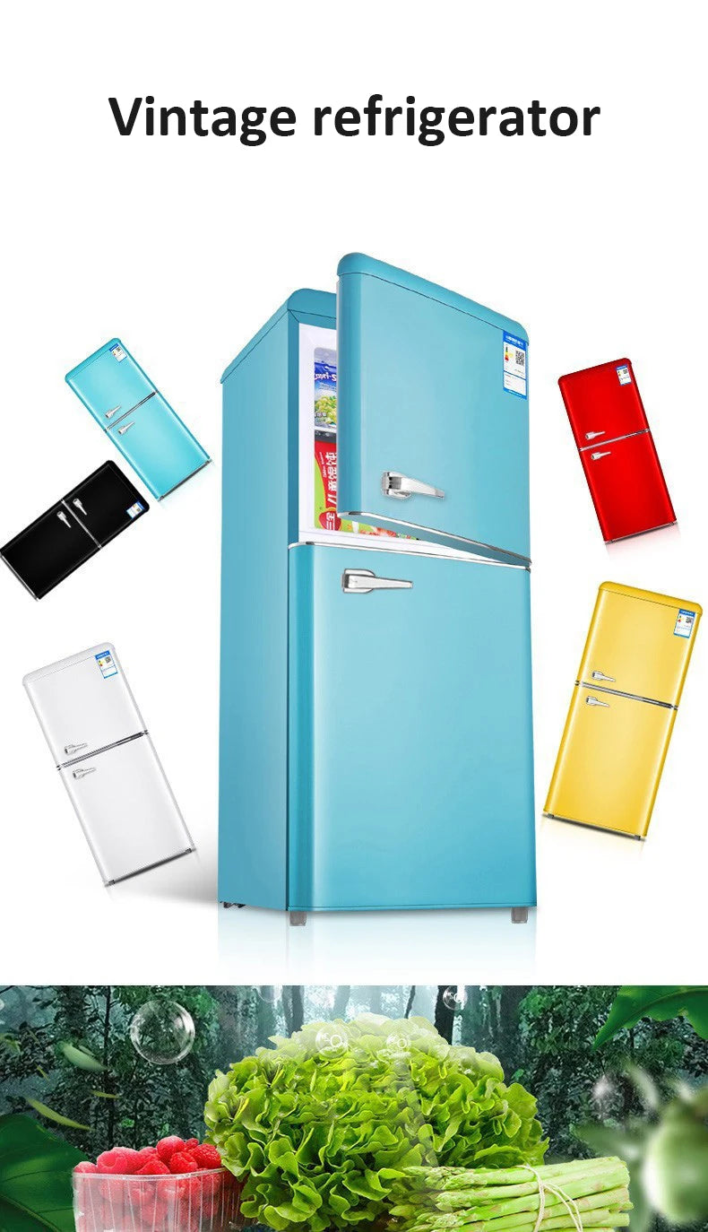 Double Door Refrigeration Freezing Mini Small Medium Silent Energy-saving Retro Refrigerators with Handle for Office Home Hotel
