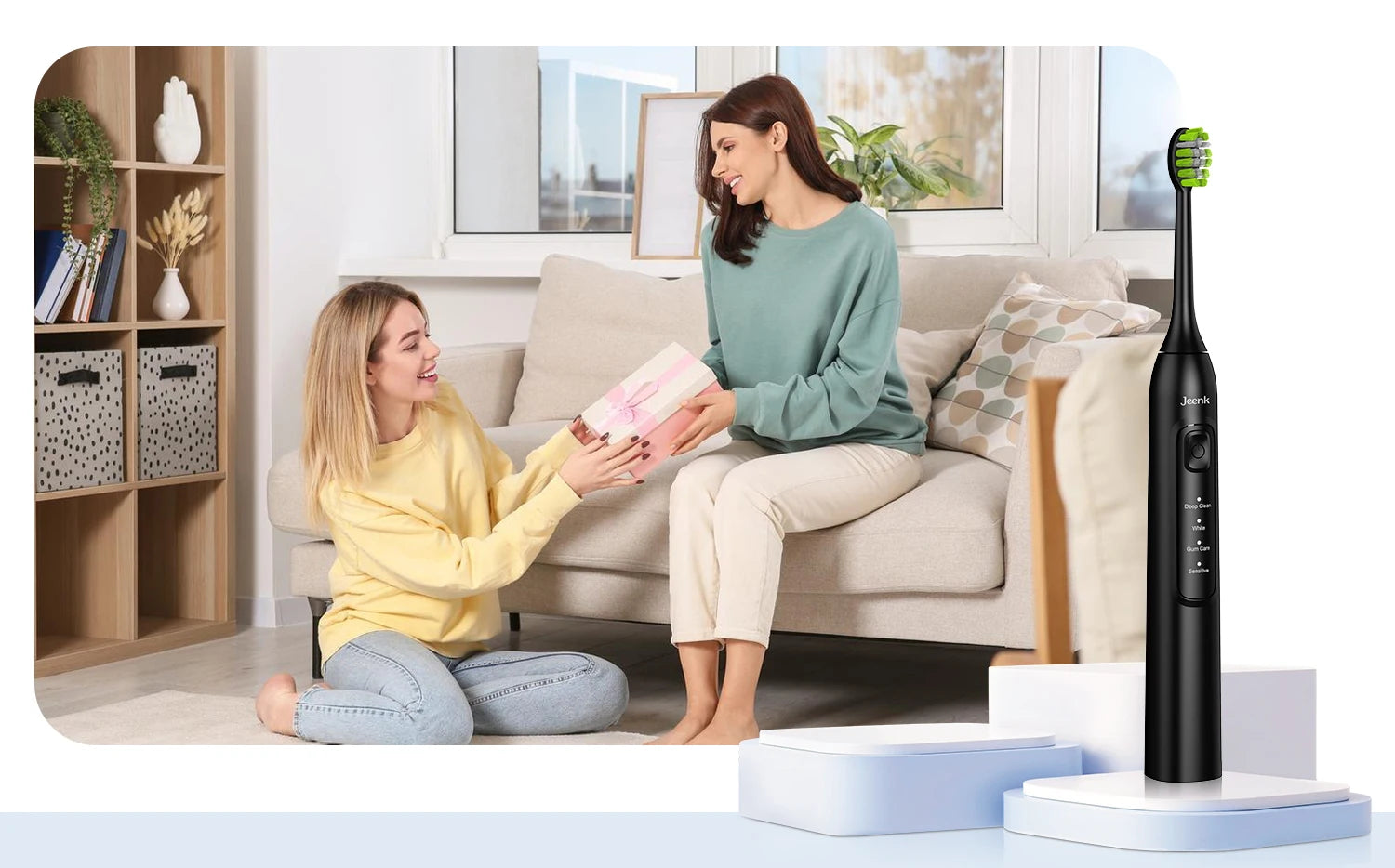 Jeenk JK-Y05 Sonic Electric Toothbrush 4 Modes USB Charger with 6 Replacement Heads Smart Timer Waterproof Soft Bristles Adult