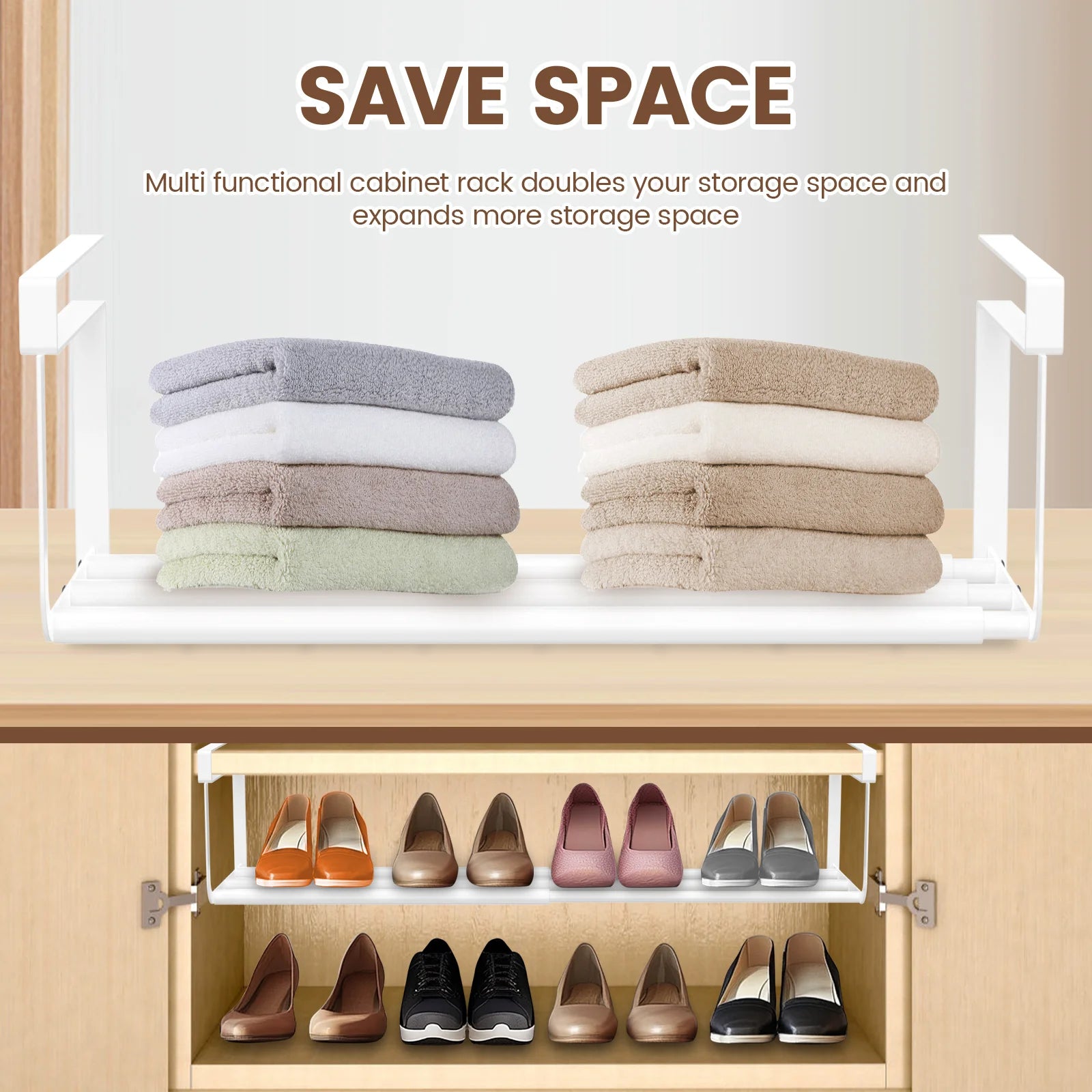 Extendable Under Cabinet Organizer Shelf Steel Under Desk Storage Rack Multipurpose Kitchen Household Hanging Storage Basket