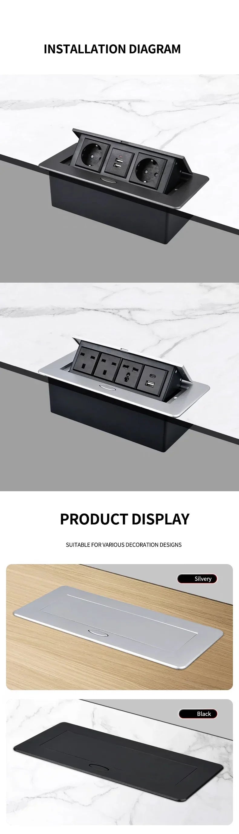 Multifunctional EU US American Pop-Up Socket Metal Panel Desktop Socket Meeting Charge Station for Laptop Phone