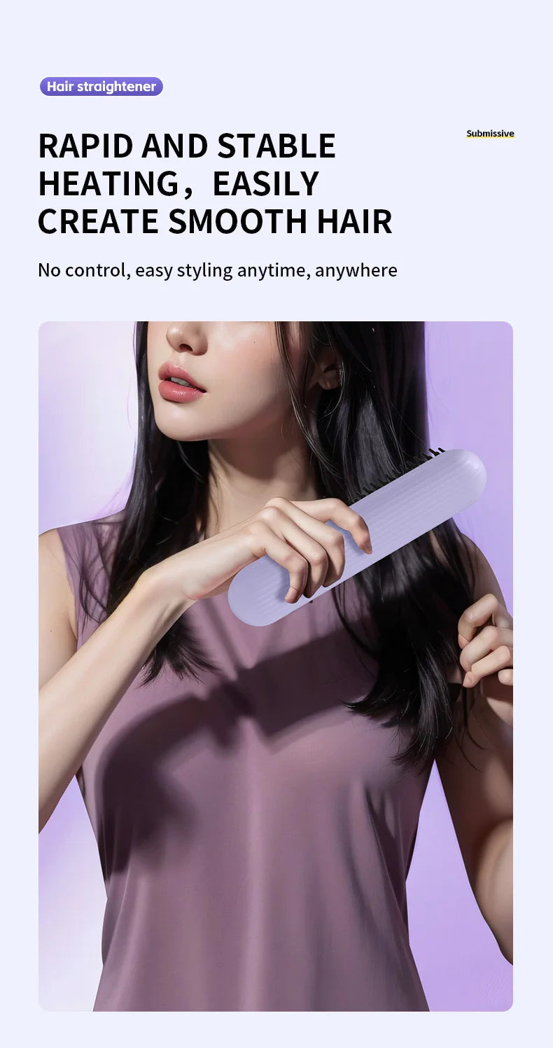 Electric Heating Straight Hair Comb LCD Screen USB Wireless Portable Negative Ion Styling Tool Rechargeable Straightening Brush