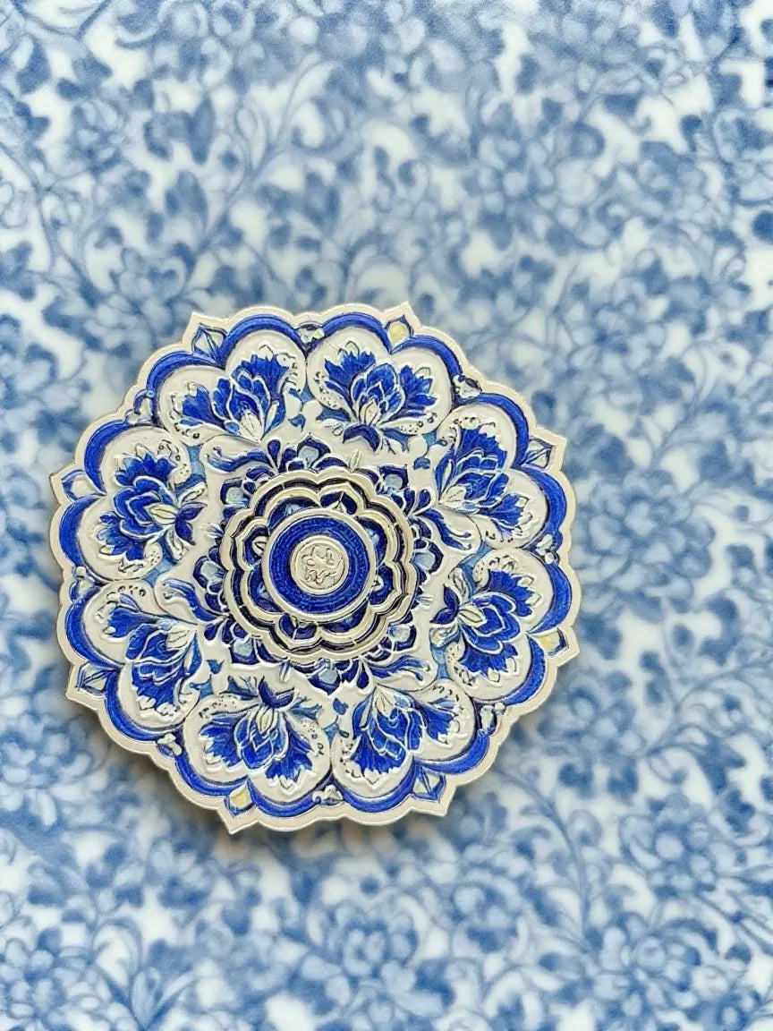 Chinese blue and white porcelain portable mirror, antique style makeup mirror, souvenir, portable companion gift, ceramic