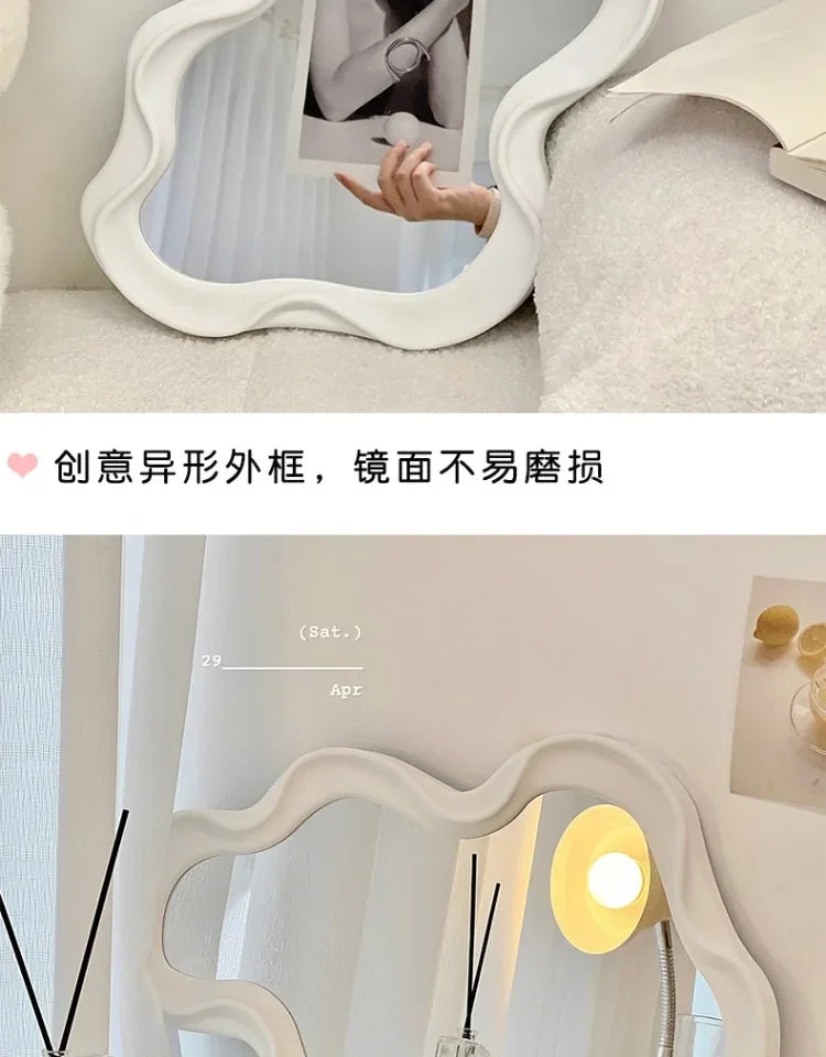 Wavy Wall Mirror Items Girls Small Floor Funky Cloud White Cute Mirror Men Nordic Korean Plastic Espelhos Home Decorations Cheap