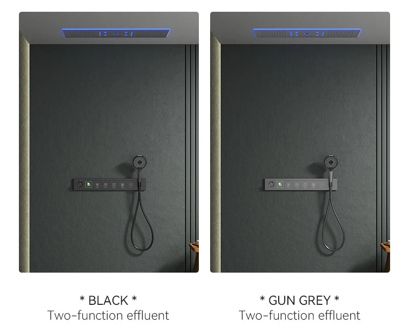 Luxury Ceiling Shower System Set Concealed Thermostatic Brass Digital Display Hydro Generator Rainfall  with Light and Bluetooth