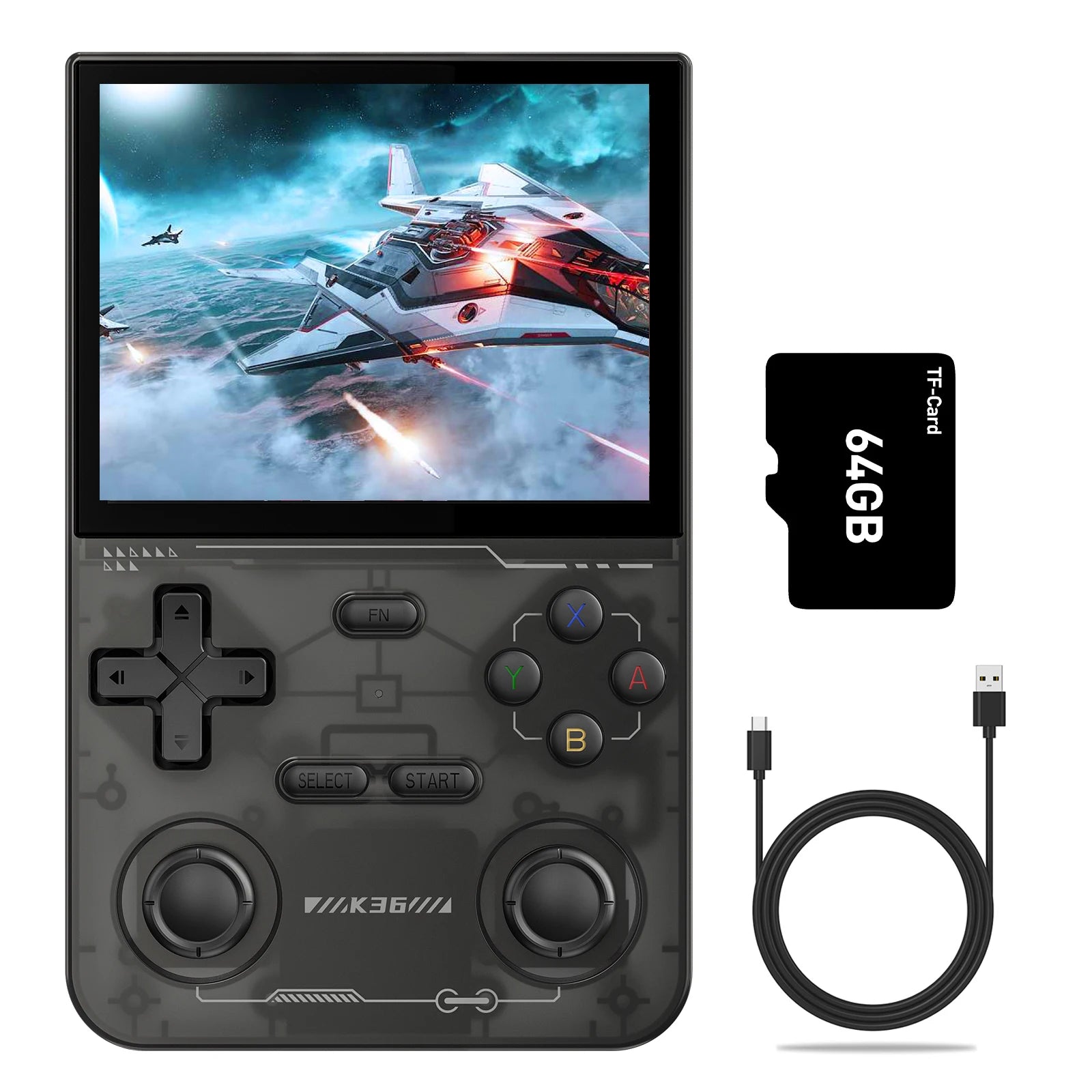 GAMINJA K36 3.5Inch IPS Screen Handheld Game Console 64GB Memory Classic Games Portable Handheld Open Source Game Console