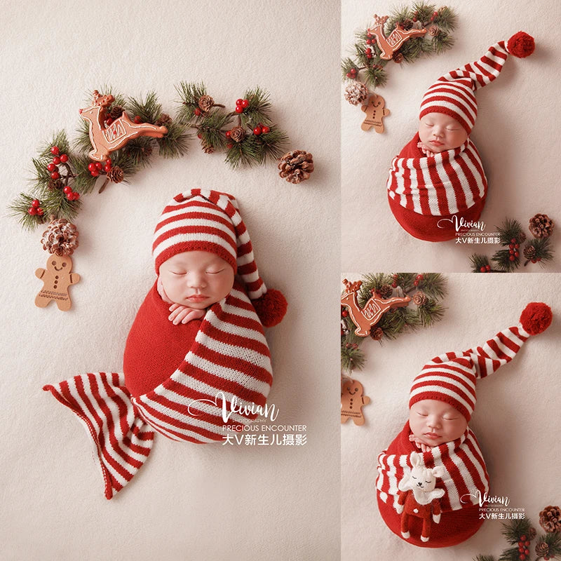 Newborn Photography Props Christmas Themed Pine Needle Gingerbread Man Decoration For Boys Girls Photo 2 Color Wrap Accessories