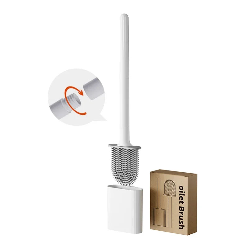 Flexible Silicone Toilet Brush Water Leak Proof with Base and Hook Wall Mounted Toilet Brush Household Bathroom Cleaner