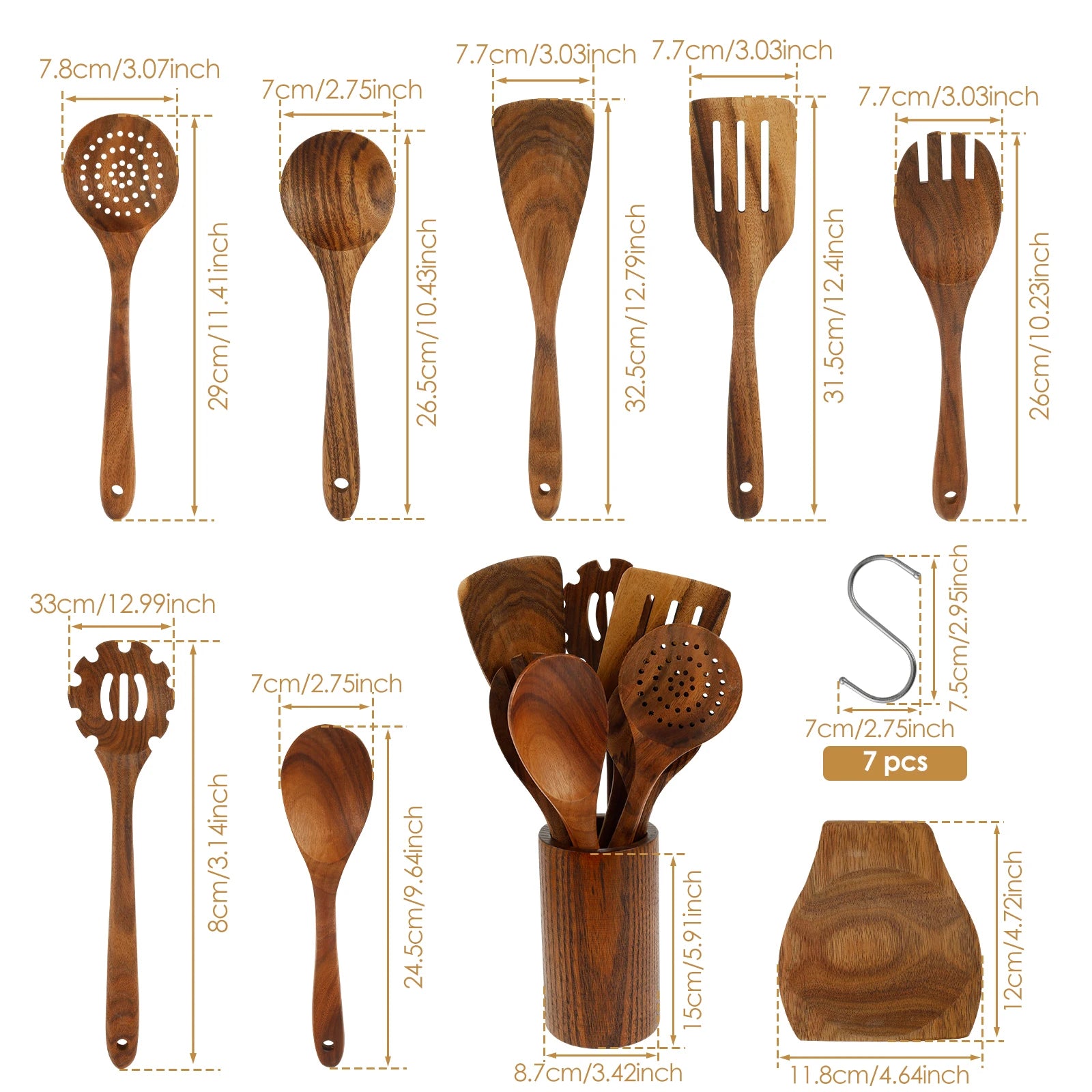 Wood Utensil Set  and Utensils Holder Kitchen Cooking Stainless Steel Utensil Set Practical Cookware Kit for Home Everyday Use